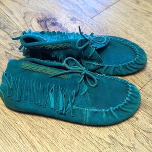 Teal moccasins size 8.